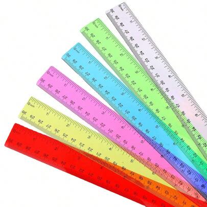 1pc/5pcs/12pcs Random Color 30cm Plastic Ruler With Double-Beveled Edge And Dual Scale, High Definition And Transparent, Suitable For Advertising And Pocket Use Back To School