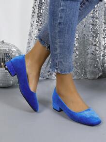 2024 Spring New Slip-On Suede Square Toe Chunky Heel Pumps, Versatile Office Commute Comfortable Women Shoes