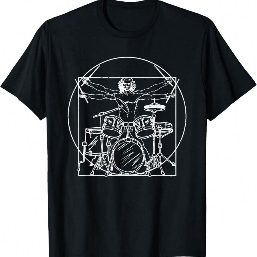 Drummer Gift Da Vinci Drums Drawing Present For Music Fans T-Shirt - Black - View 1