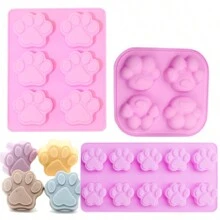 3pcs Dog Paw Silicone Mold Set, Non-Stick Silicone Baking Molds For Cookies, Chocolate, Candy, Jelly, Ice Cubes, Dog Treats