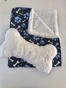 Pet Sherpa Blanket + Bone-Shaped Pillow Kit - Màu xanh lam - Xem 2