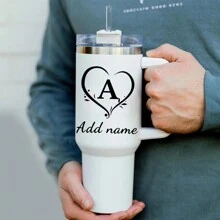1 Piece 40oz Custom Named Stainless Steel Tumbler, Multiple Colors Available, With Handle, Lid, Choose Initials, Reusable, Cup Holder Friendly, Gift Water Cup For Family, Friends, New Year Gift, Valentine's Day Gift, Ornamental,Reusable,Multi-Functional,Easy To Clean,Stylish,High-Quality,Custom,Personalized,Unique,Ideal Gifts For Him,Ideal Gifts For Her,Her,Boyfriend,Girlfriend,Dad,Mom,Family,Friends,Son,Daughter,School Students,Workers,Kids,Office,Tea Room,School,Home,Brunch-Ready,Warm Ambience,Home & Living,Customized Cups