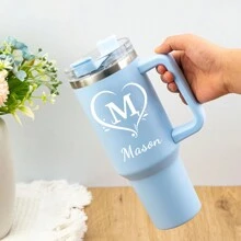 1 Piece 40oz Custom Named Stainless Steel Tumbler, Multiple Colors Available, With Handle, Lid, Choose Initials, Reusable, Cup Holder Friendly, Gift Water Cup For Family, Friends, New Year Gift, Valentine's Day Gift, Ornamental,Reusable,Multi-Functional,Easy To Clean,Stylish,High-Quality,Custom,Personalized,Unique,Ideal Gifts For Him,Ideal Gifts For Her,Her,Boyfriend,Girlfriend,Dad,Mom,Family,Friends,Son,Daughter,School Students,Workers,Kids,Office,Tea Room,School,Home,Brunch-Ready,Warm Ambience,Home & Living,Customized Cups
