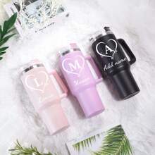 1 Piece 40oz Custom Named Stainless Steel Tumbler, Multiple Colors Available, With Handle, Lid, Choose Initials, Reusable, Cup Holder Friendly, Gift Water Cup For Family, Friends, New Year Gift, Valentine's Day Gift, Ornamental,Reusable,Multi-Functional,Easy To Clean,Stylish,High-Quality,Custom,Personalized,Unique,Ideal Gifts For Him,Ideal Gifts For Her,Her,Boyfriend,Girlfriend,Dad,Mom,Family,Friends,Son,Daughter,School Students,Workers,Kids,Office,Tea Room,School,Home,Brunch-Ready,Warm Ambience,Home & Living,Customized Cups