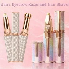 可充电二合一眉毛剃须刀和毛发剃须刀，带 LED 灯，面部脱毛器，无痛去除桃色绒毛、面部毛发、眉毛、唇毛 - 彩色 - 查看 2