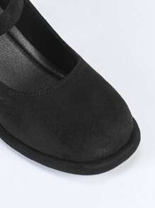 Zapatos de tacón alto elegantes, cómodos y versátiles para fiesta y uso casual, con puntera redonda, tacón grueso, decoración de lazo vintage y color negro