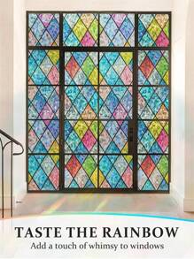 1 Roll Window Privacy Film Stained Glass Window Clings 3D Rainbow Window Film For Glass Door Decorative Colorful Lattice Window Glass Stickers Static Cling Sun Blocking Window Coverings For Home Gifts Birthday Graduation