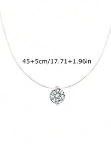 1pc Minimalist Elegant Sparkling Cubic Zirconia Pendant Necklace, Invisible Fishing Line Chain, Versatile Daily Wear Necklace