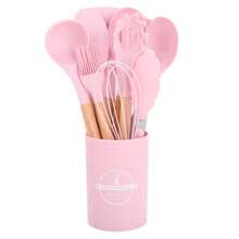 12pcs/Set Wooden Handle Silicone Kitchenware Set, Non-Stick Cooking Utensils Spatulas And Spoons, Heat-Resistant Silicone