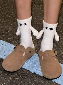1 par de calcetines magnéticos para parejas, que incluye calcetines hasta la mitad de la pierna, calcetines para manos, blancos, calcetines para piernas pequeñas y medianas, lindos, calcetines que agarran los pies automáticamente.