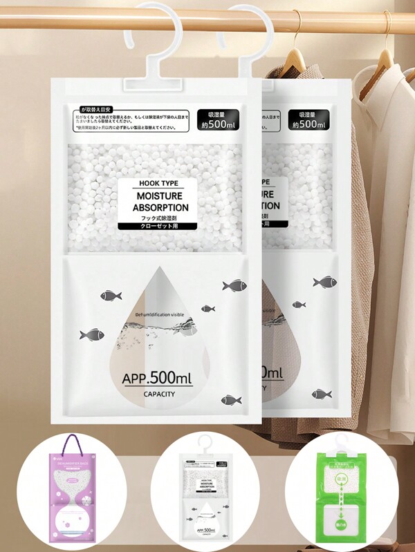 1/4/10 pièces Sac déshumidificateur à suspendre, particules de chlorure de calcium qui absorbent l'eau, sûr, écologique et économe en énergie, frais et la déshumidification est visible pour la chambre à coucher, le rangement, le stockage à la maison