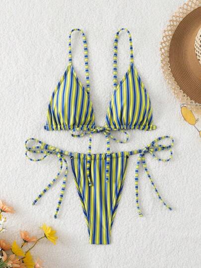 LUCKY HOLIDAY 性感系带三角比基尼泳装套装，适合夏季海滩度假