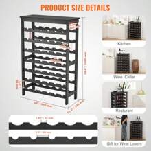 42 Bottle Modular Wine Rack 7-Tier Solid Bamboo Wood Storage Racks Table Top Floor Standing Wines Holder Display Shelf Wobble- Shelves For Bar Cellar Black - Black1 - View 7