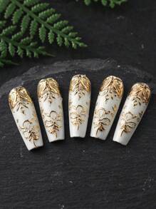 FULL BEAUTY 2 件金色铝箔美甲贴纸套装 - 自粘金属贴花，带心形花朵等，适合 DIY 美甲