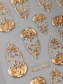 FULL BEAUTY 2 件金色铝箔美甲贴纸套装 - 自粘金属贴花，带心形花朵等，适合 DIY 美甲