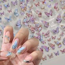 5D Butterfly Nail Art Stickers - Shimmering Iridescent Self-Adhesive Decals For Dazzling Manicures, Hypoallergenic Plastic Butterfly Designs In Assorted Colors (Pink, Blue, Green, Yellow), Beauty Decorations |   Shimmering Nail Stickers |   Plastic Nail Stickers, Nail Stickers For Nail Art - CA6647+CA6648 - 查看 3