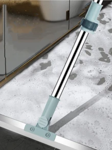 蓝色伸缩魔术硅胶扫帚，配有不锈钢手柄和泡沫手柄，适合厨房、浴室、客厅清洁