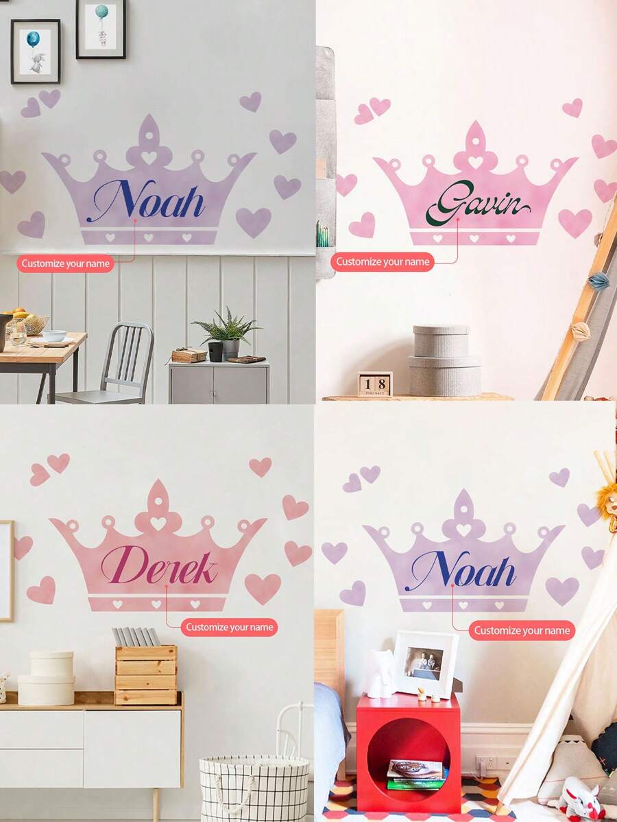 1pc Customized Crown Wall Decal With Your Name, Available In Purple, Pink, Orange, Suitable For Kids Bedroom, Girls Room Decoration, Easy To Apply Peel And Stick Mural Gifts Birthday Graduation