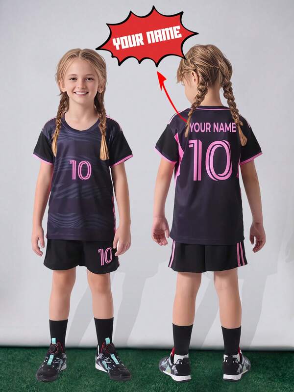 Conjunto deportivo personalizado para niñas, set cómodo y transpirable de 2 piezas con nombre y número DIY, talla grande para niña preadolescente