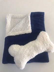 Pet Sherpa Blanket + Bone-Shaped Pillow Kit - Navy Blue - View 1