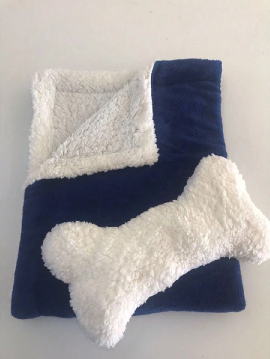 Pet Sherpa Blanket + Bone-Shaped Pillow Kit - Navy Blue - View 1