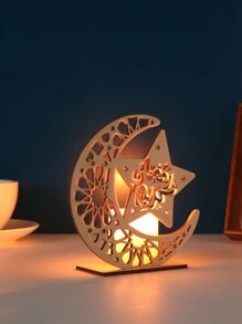 1 pièce Décoration en bois en forme d'étoile et de lune, support de bougie pour la maison, figurine artisanale en bois pour la décoration de la maison, la décoration de festival, le salon, le bureau, la chambre, l'entrée, le support de bougie d'ambiance pour la salle à manger