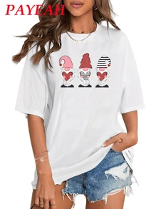 Payeah Dwarf Love Printed T-Shirt Women's Fashion Loose Round Neck Short Women's Top 1 Pcs 220g Heavy Cotton T Shirt