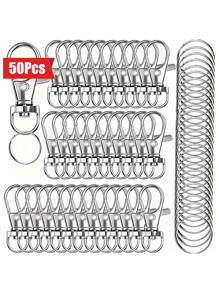 50pcs Key Chain Hooks With Key Rings, Key Chain Clip Hooks With Rings, Used For DIY Hanging Rope Jewelry Keychain Making (25 Metal Lobster Claw Rings+25 Separate Key Rings)