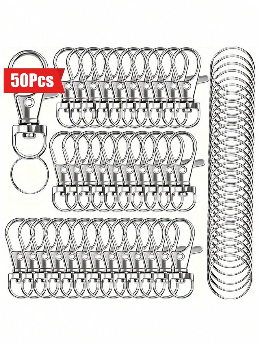 50pcs Key Chain Hooks With Key Rings, Key Chain Clip Hooks With Rings, Used For DIY Hanging Rope Jewelry Keychain Making (25 Metal Lobster Claw Rings+25 Separate Key Rings)