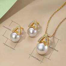 New Korean; European Style Minimalist Multi-Function Rhinestone & Imitation White Pearl Inverted "V" Necklace Earrings Set, Party, New Year, Valentine's Day Gift Accessories
