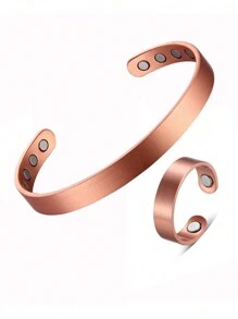 1 Pc/1set Copper Bracelet For Men And Women, 99.9% Pure Copper Magnetic Bangle With 6pcs 3500 Gauss Magnets, Adjustable Jewelry Gift - Bronze - View 13