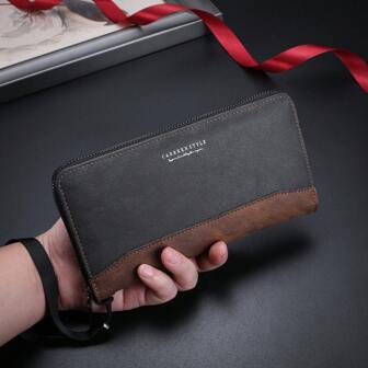 1pc New Design Men's Clutch Wallet, Vintage Patchwork Multi-Functional Zipper Long Wallet, Versatile Multi-Card Slot Wallet, Suitable For Teens, Youth, Students, Casual Outdoor, Athletic, Vacation, Travel, Graduation Gifts, Birthday Accessories Formal/Business Formal Valentine's Day Ideas