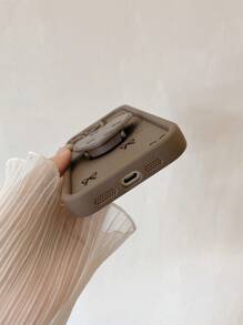 1pc Heart Shaped Phone Holder With Butterfly Decor, Protective Camera Lens Design Shockproof Phone Case Compatible With Iphone 11 Pro Max/12 Pro Max/13 Pro Max/14 Pro Max/15 Pro Max/IPhone 16 Plus/IPhone 16 Pro Max, Redmi, OPPO/Realme, VIVO, Infinix, Honor, One Plus - Brown - View 4