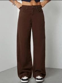 Women's Wide Leg High Waisted Jeans With Butt Lifting Pant - 棕色 - 查看 1