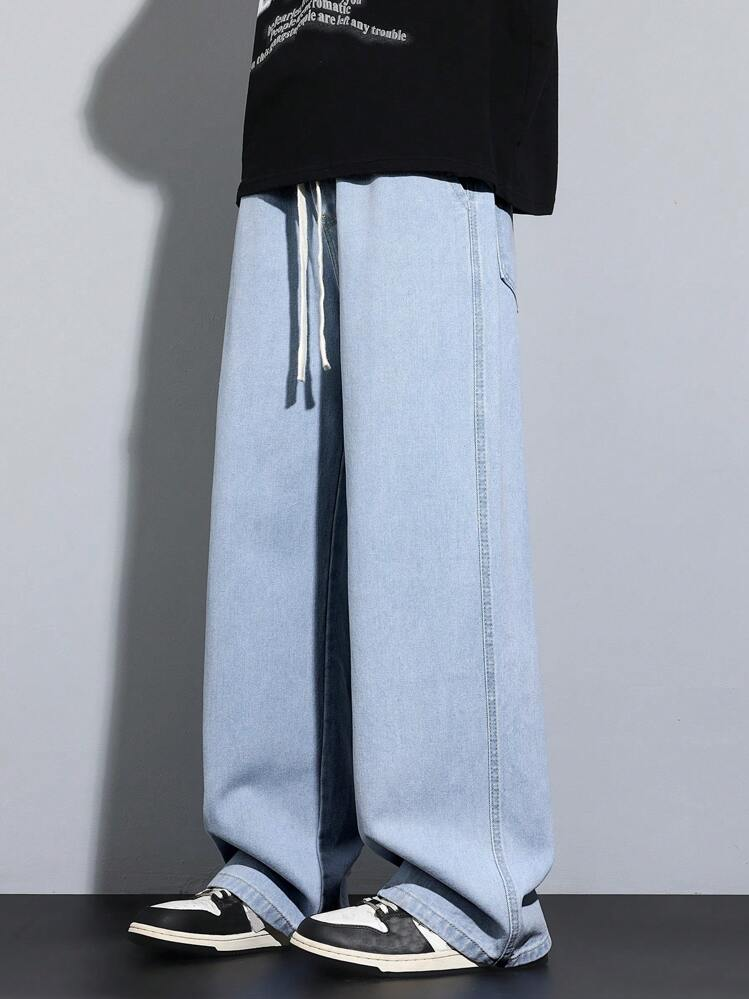 بنطلون جينز دينيم مباشر ومغسول متعدد الاستخدامات ذ...