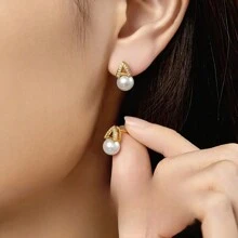New Korean; European Style Minimalist Multi-Function Rhinestone & Imitation White Pearl Inverted "V" Necklace Earrings Set, Party, New Year, Valentine's Day Gift Accessories