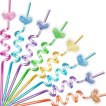 6/5 قطع من القش القلبي الملون القابل لإعادة الاستخدام والمضيء، هدايا الحفلات لعيد الميلاد وعيد الحب وحفلات الشاطئ، ديكورات الحفلات (أصفر، أزرق، بنفسجي، أخضر، برتقالي، وردي)