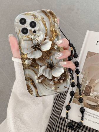 花卉奶油旋涡边缘印花保护壳带链条配件，新款兼容iPhone15 iPhone14，糖果色喷漆防震创意手机壳兼容Iphone XR / 7/8，彩绘外壳兼容Iphone15 Pro Max，IPhone13，IPhone14，软壳P12防震，XS直边彩绘Redmi