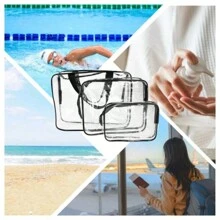SAC COSMÉTIQUE DE VOYAGE TRANSPARENT 3 EN 1 - ORGANISATEUR DE COSMÉTIQUES 3 PIÈCES ; SAC DE VOYAGE COSMÉTIQUE TRANSPARENT 3 EN 1 AVEC FERMETURE ÉCLAIR POUR COSMÉTIQUES. Accessoires de voyage, sacs de toilette de voyage en PVC portables, imperméables, sacs à cosmétiques pour femmes et hommes, ambiance bohème