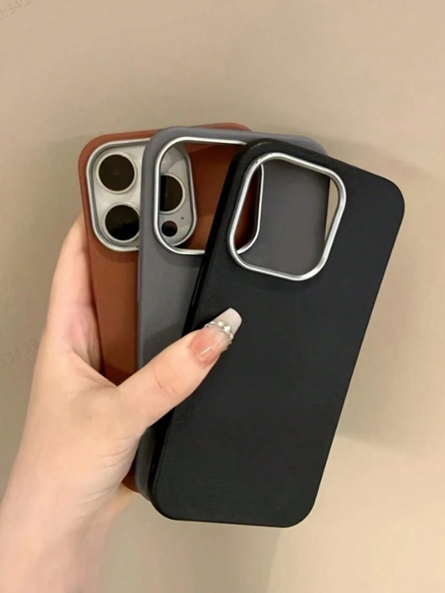 3pcs Leather Textured Metal Leather Grain Phone Case Compatible With Iphone 16/15/XR/16 Pro Max/7P 8P/12 Pro Max/13 Pro Max/14 Pro Max/13/14/11/12/14, Soft Protective Cute Stylish Thick Cover