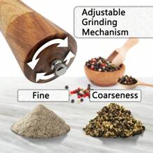 FLYMUYU Molinillo de sal y pimienta Molinillo de pimienta de especias de madera de acacia con molinillo de cerámica fuerte ajustable Herramientas de cocina YSDJ - Base de madera 1 pieza - Ver 7