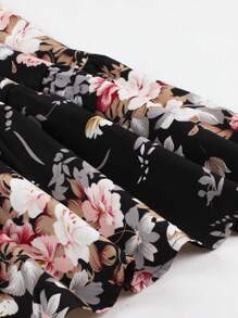 Floral Print Casual Round Neck Pullover Long Dress With Elastic Waist, For Spring/Autumn Vacation - Black - View 5