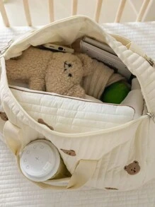 حقيبة سفر قابلة للتخصيص مطرزة بالدب، حقيبة أمتعة ذات سعة كبيرة، حقيبة تخزين خفيفة الوزن، حقيبة كتف قطنية ريفية قابلة للتنفس للأمهات، حقيبة يد للسفر لمسافات قصيرة، حقيبة تخزين خفيفة الوزن، حقيبة تخزين لحفظ البطانيات في الروضة، هدية قابلة للتخصيص، هدية ، هدية عيد الأم، حقيبة أمتعة - متعدد الألوان - مشاهدة 11