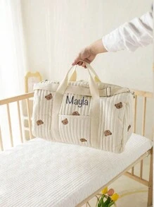 حقيبة سفر قابلة للتخصيص مطرزة بالدب، حقيبة أمتعة ذات سعة كبيرة، حقيبة تخزين خفيفة الوزن، حقيبة كتف قطنية ريفية قابلة للتنفس للأمهات، حقيبة يد للسفر لمسافات قصيرة، حقيبة تخزين خفيفة الوزن، حقيبة تخزين لحفظ البطانيات في الروضة، هدية قابلة للتخصيص، هدية ، هدية عيد الأم، حقيبة أمتعة - متعدد الألوان - مشاهدة 4