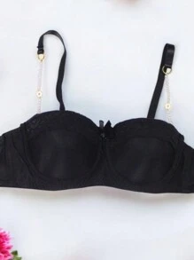 2-Piece A-Cup Bra Set, With Metal Flower Details On The Straps, Soft, Comfortable And Comfortable.