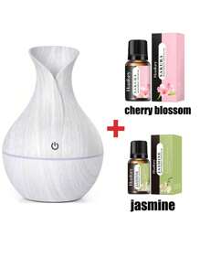 USB Humidifier Set (Includes 2 Bottles Of Essential Oils), Wooden Grain Creative Humidifier, Essential Oils Add Fragrance, Valentine's Day Gift