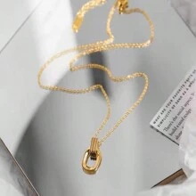 Popular 18K Hollow Titanium Steel Square Necklace With Light Luxury Niche Design - Gold - View 4