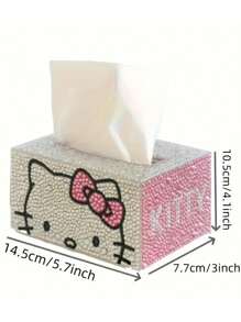 Sanrio Caja de pañuelos de pintura de cristal de Hello Kitty DIY - Kit de manualidades redondo/cuadrado, para decoración del hogar y almacenamiento de automóviles, decoración del baño en el hogar, organizador del baño, decoración de otoño, de vuelta a la escuela