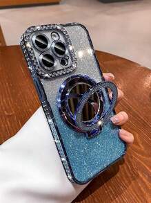 Luxury Electroplated Rhinestone Glitter Makeup Mirror Magnetic Stand Phone Case Compatible With IPhone 16E 15 14 13 12 11 X XS Max XR Pro Plus, Galaxy A02S A03 A03S A04 A05 A06 A12 A13 A14 A15 A16 A22 A23 A24 A25 A26 A32 A33 A34 A35 A36 A50 A51 A52 A53 A54
