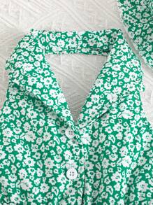 2 món/Bộ váy và mũ thường ngày họa tiết hoa nhỏ xinh cho bé gái, mùa hè - màu xanh lá - Xem 3